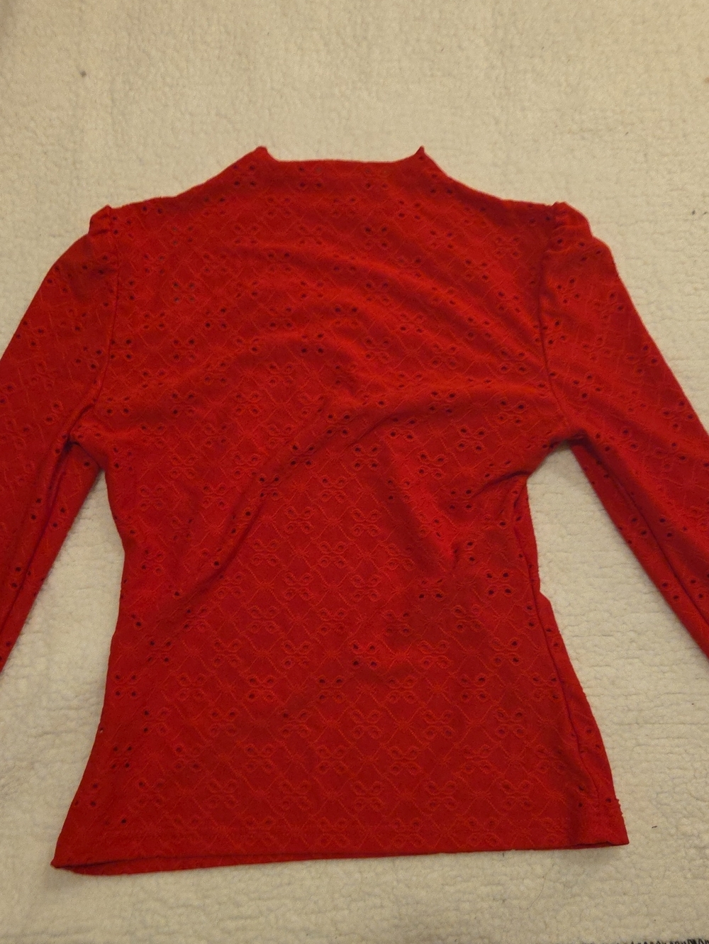 SHEIN Red Eyelet Long Sleeve Top